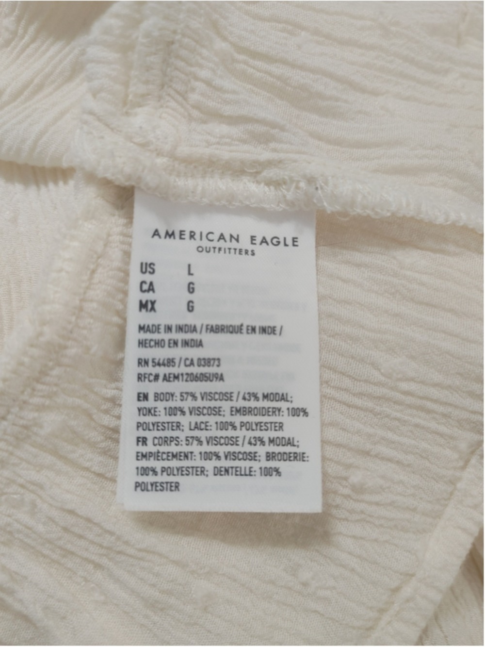 Women's American Eagle Off-White Eyelet Ruffle Gauzy Boho Peasant Blouse L - Picture 7 of 12